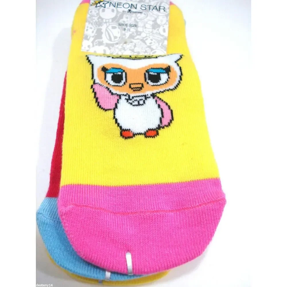 Neon Star Tokidoki Girls Ankle Socks 4 Pack Size 9-11 Youth Owl Colorful New